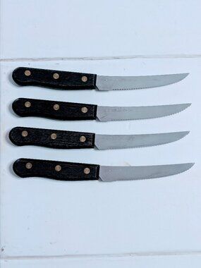 Set of 4 NOS Old Homestead Stainless Steel Serrated Steak Knives 8.25" Taiwan